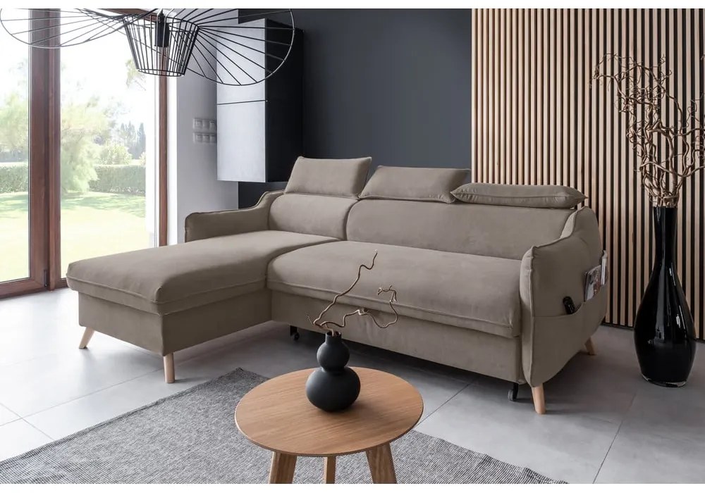 Светлокафяв кадифен ъглов разтегателен диван (ляв ъгъл) Sweet Harmony - Miuform