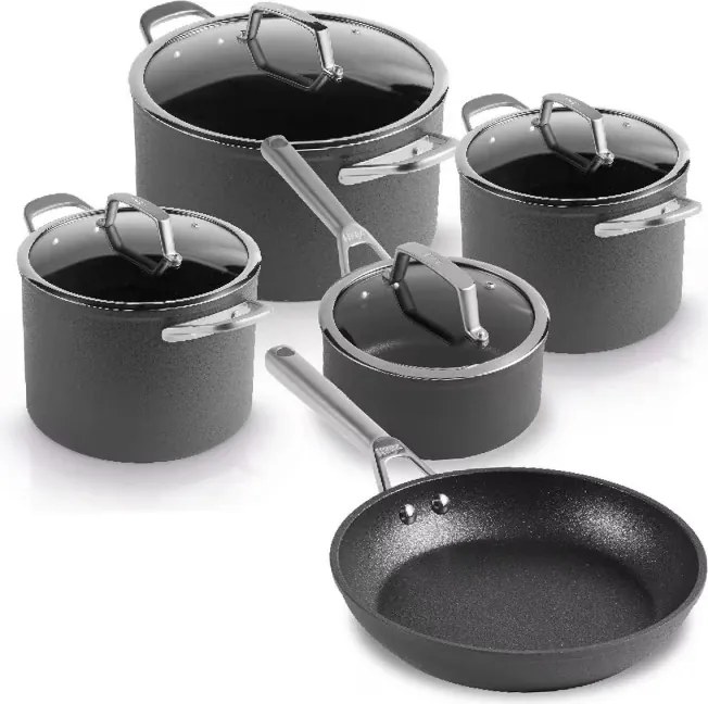 Комплект тенджери и тигани Ninja Zerostick Premium C35005DE, 9 части, Незалепваща технология, До 260C, Индукция, Черен