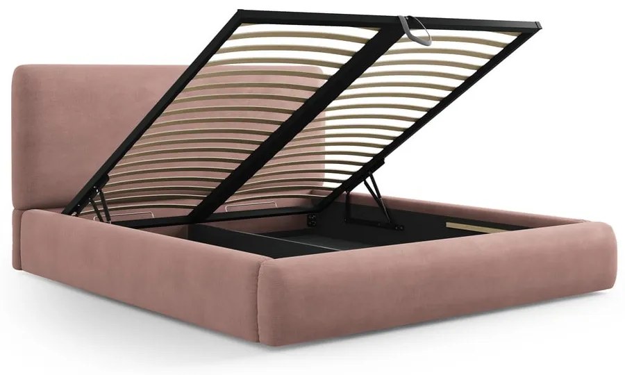 Розово двойно тапицирано легло с място за съхранение с включена подматрачна рамка 180x200 cm Colonel – Cosmopolitan Design