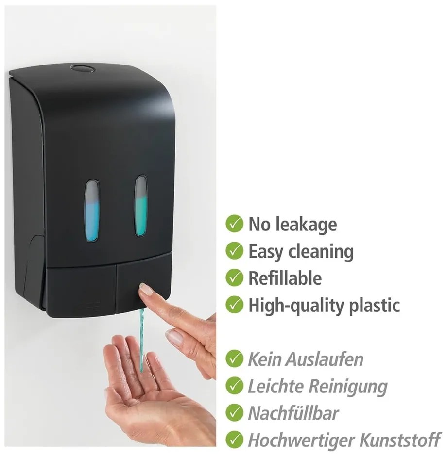 Черен пластмасов диспенсър за сапун, монтиран на стена 0,96 л Tartas - Wenko