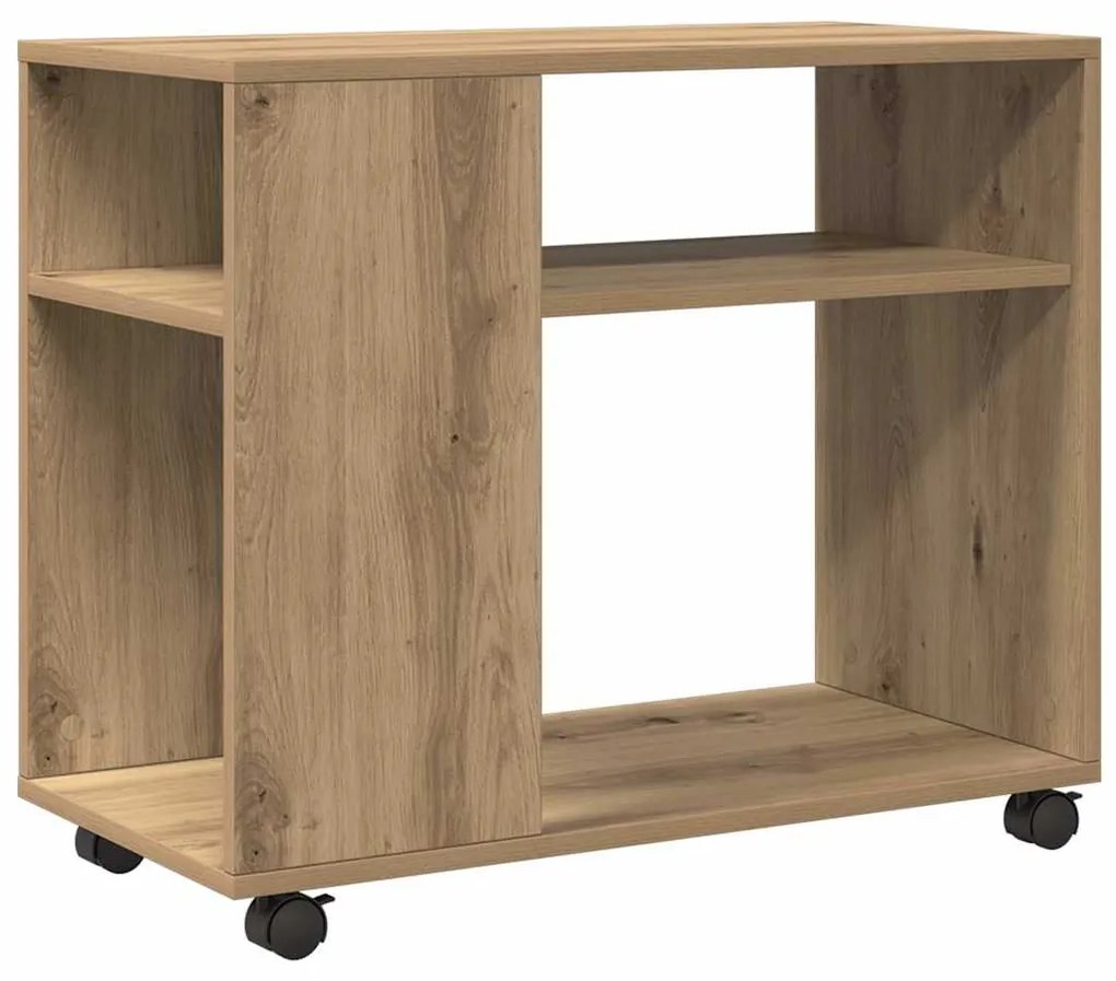 853154 vidaXL Странична маса с колела дъб артизан 70x35x60 см инженерно дърво