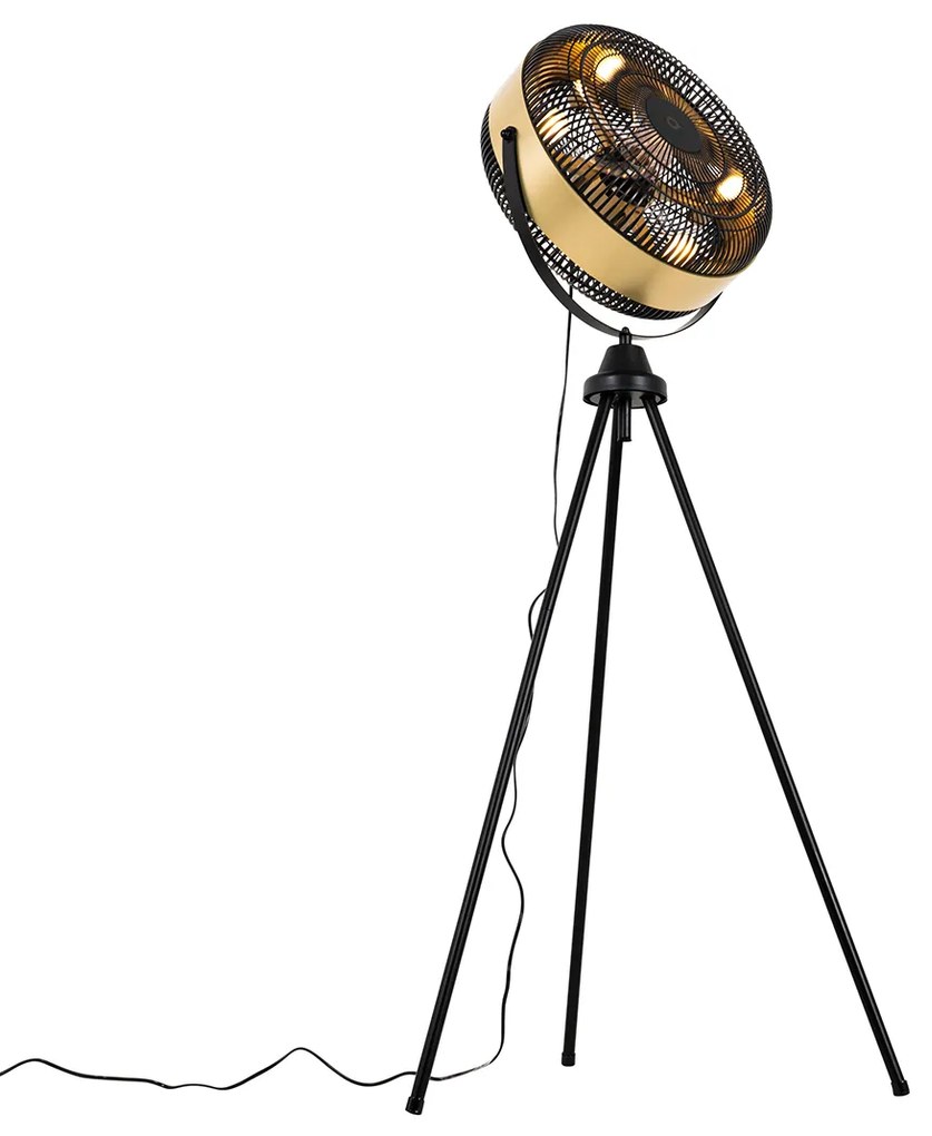 Подов вентилатор черен със злато 4 светлини с димиране - Kim