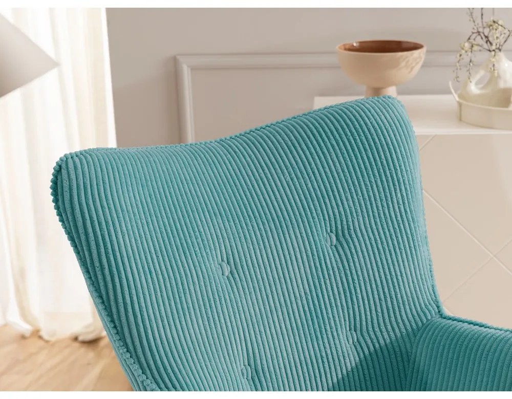 Тюркоазен фотьойл с табуретка от рипсено кадифе Niko – Ropez