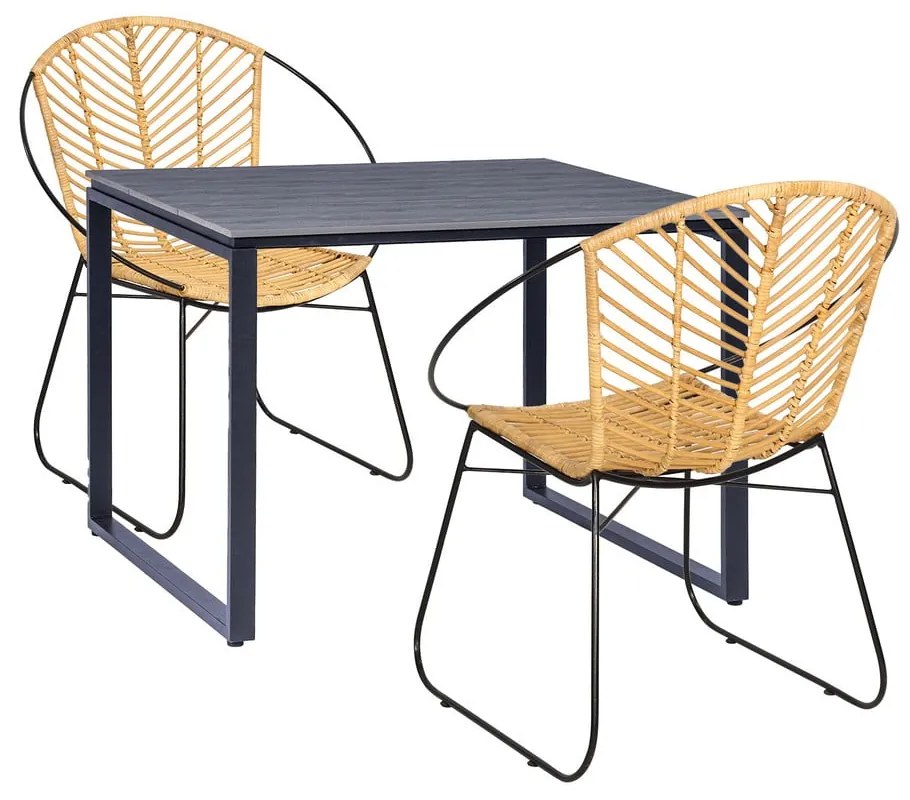 Комплект от 2 ратанови стола за хранене Carla и черна маса Strong - Bonami Essentials