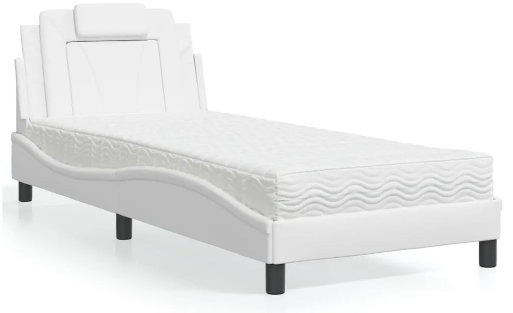 3208769 vidaXL Легло с матрак, бяло, 90x200 см, изкуствена кожа