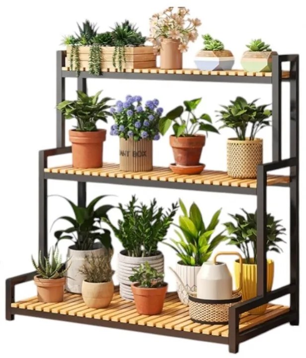 Метална стойка за растения 3-етажен рафт за цветя в тавански стил 95 см