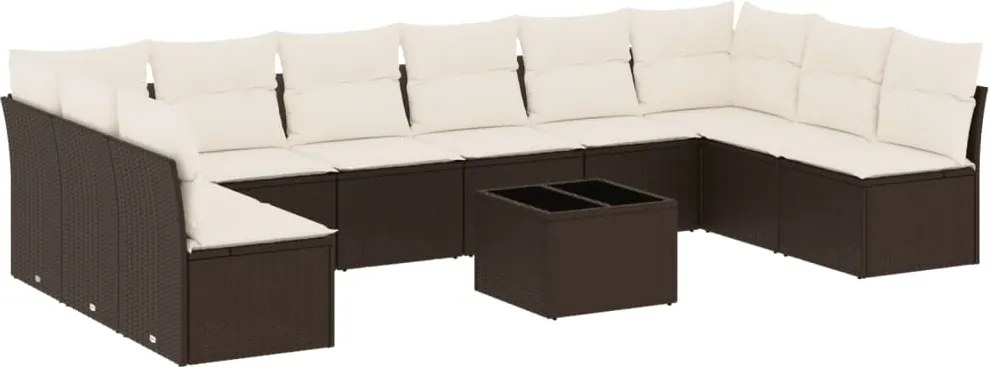 3249942 vidaXL Градински комплект диван с възглавници 11 части кафяв полиратан