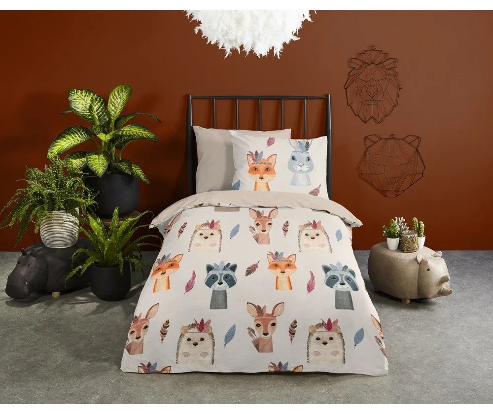 Кафяво-бежово единично памучно детско спално бельо 140x200 cm Rave – Good Morning