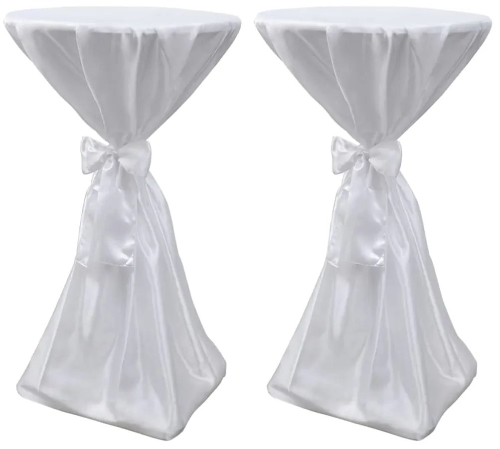 241188 vidaXL Покривки за маса с панделка, 70 см, бели – 2 броя