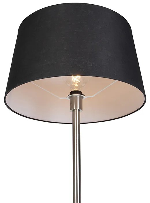 Модерна подова лампа стомана с черен абажур 45 см - Simplo