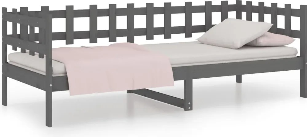 820753 vidaXL Дневно легло, сиво, 80x200 см, борово дърво масив
