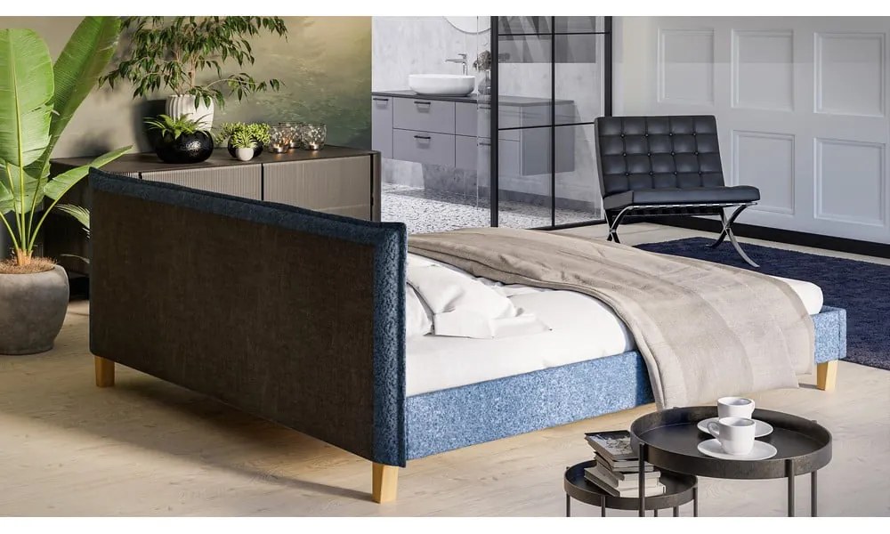 Синьо тапицирано двойно легло с решетка 180x200 cm Tina - Ropez