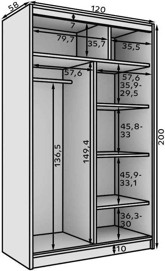 Гардероб Lissa 120 плъзгащ-Черно-Бяло