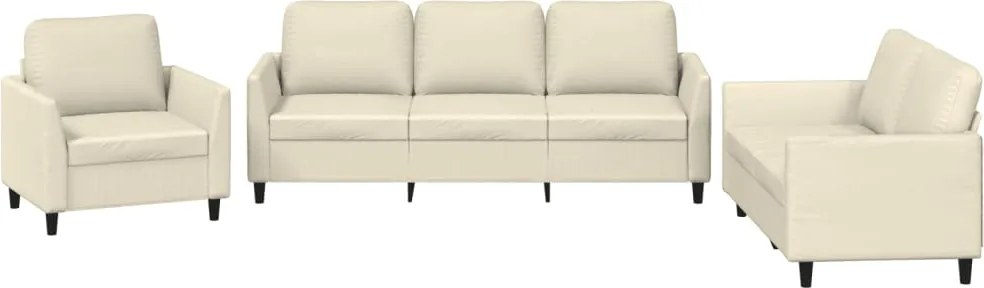 3201741 vidaXL Комплект дивани от 3 части с възглавници кремав изкуствена кожа