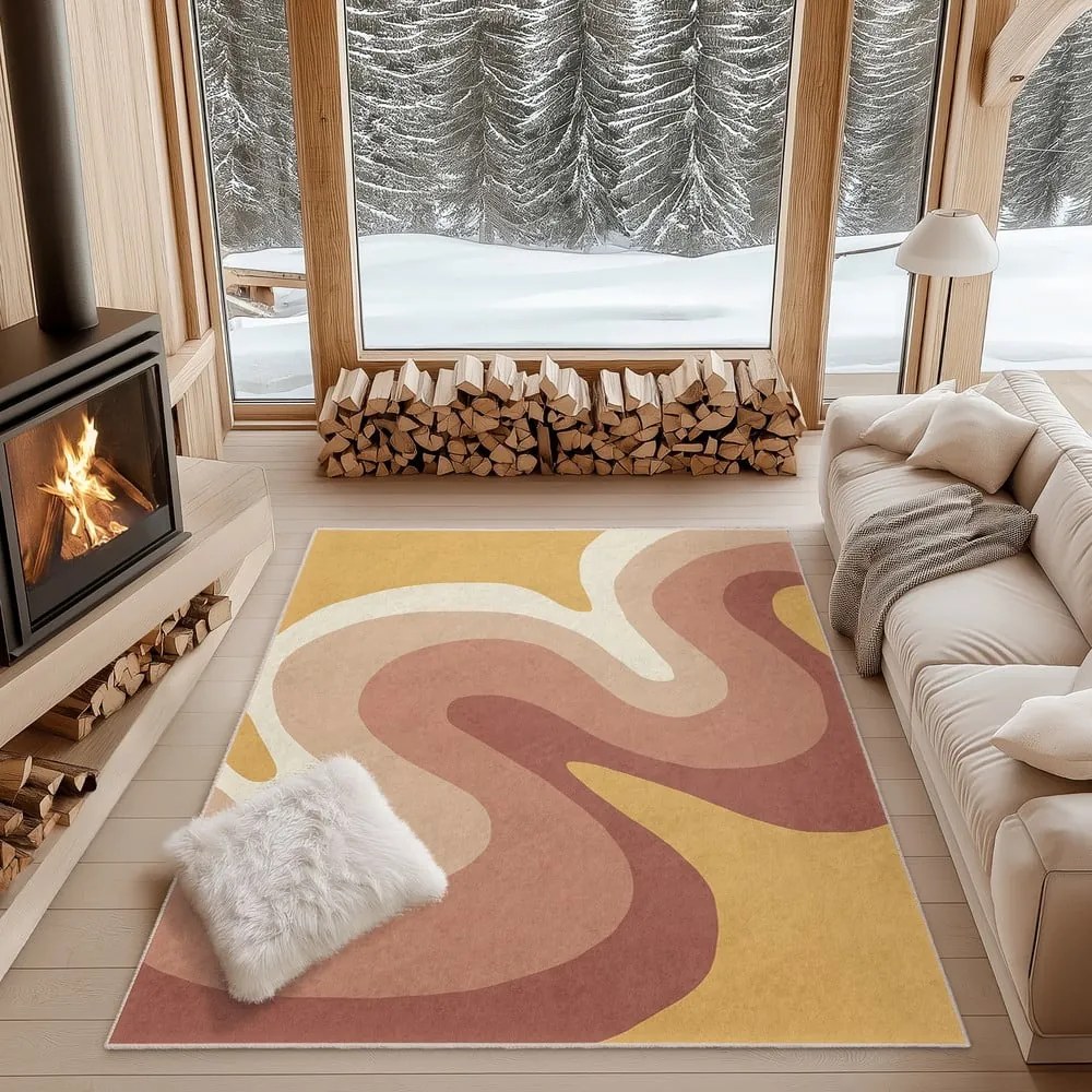 Пътека подходяща за пране в цвят жълта охра и сиво-розова 80x200 cm Strawberry Creamsicle – Mila Home