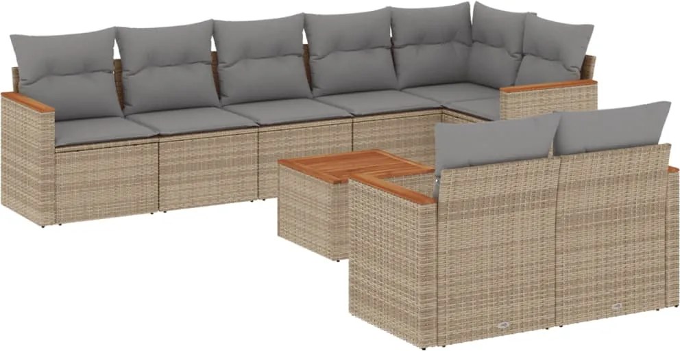 3258559 vidaXL Градински комплект диван с възглавници 9 части бежов полиратан