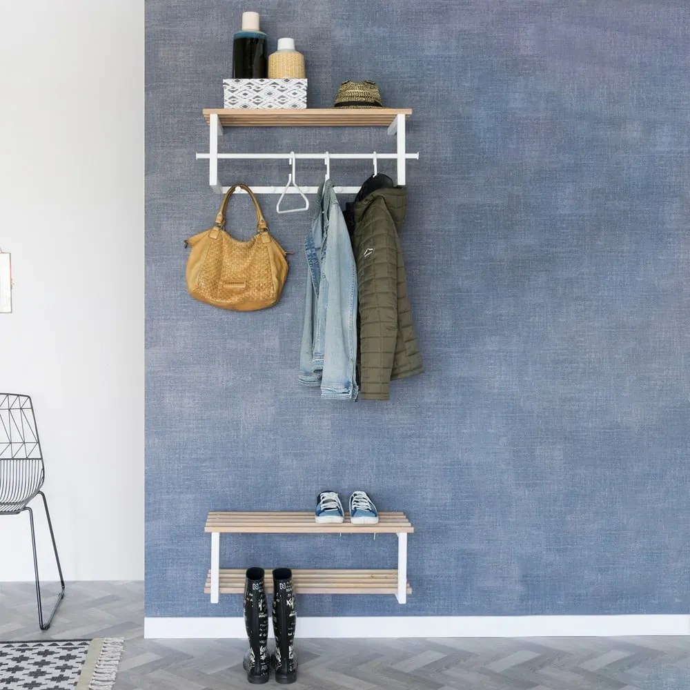 Бяла/в естествен цвят метална стенна закачалка с рафт 76 cm Marco – Spinder Design