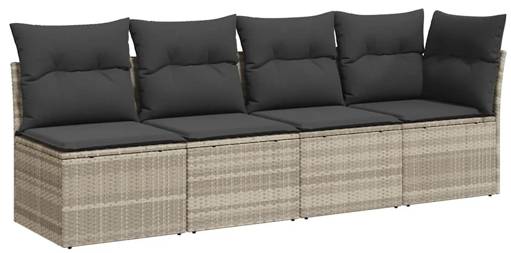 366177 vidaXL Градински диван с възглавници, 4-местен, светлосив, полиратан