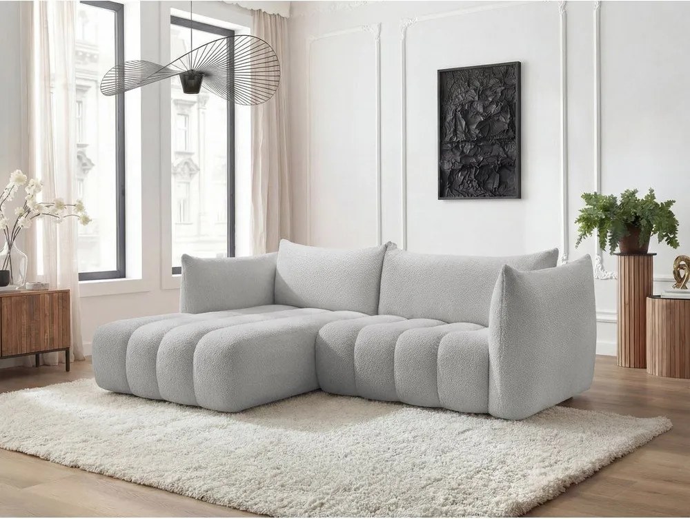 Светлосив ъглов диван от прежда с примки от букле (ляв ъгъл) Azra – Bobochic Paris