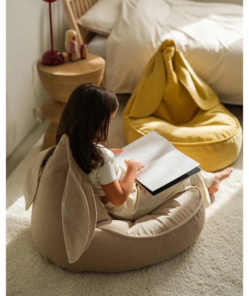 Бежов кадифен детски пуф Bunny – Wigiwama