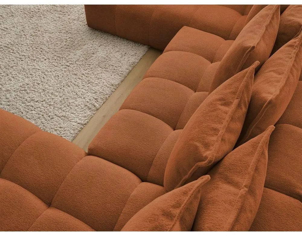 Теракотен шенилов сгъваем/с място за съхранение ъглов диван (ляв ъгъл/U форма) Everest – Bobochic Paris