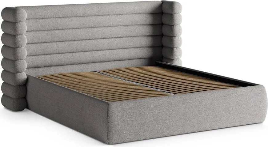 Сиво двойно легло 180x200 cm тапицирано с място за съхранение с включена подматрачна рамка Mount – Micadoni