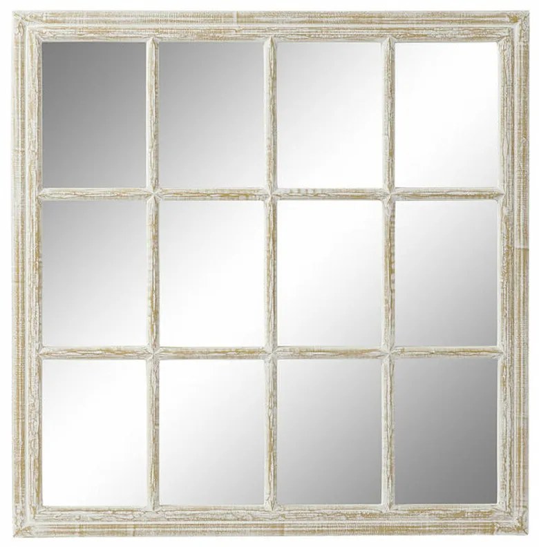 Стенно огледало DKD Home Decor Бял Кристал Дървен MDF Cottage Гранитогрес 87,5 x 3 x 87,5 cm