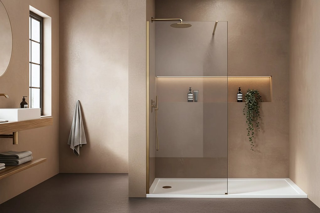 Параван за душ Rea Flexi Transparent / Brush Gold 130