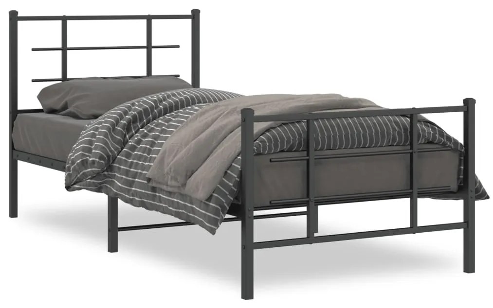 355571 vidaXL Метална рамка за легло с горна и долна табла, черна, 90x190 см