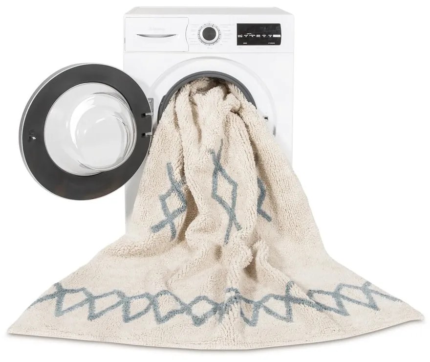 Син и кремав ръчно изработен памучен килим подходящ за пране 120x160 cm Atlas Natural – Lorena Canals