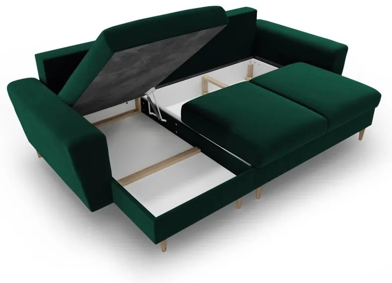 Зелен кадифен разтегателен ъглов диван с място за съхранение Kyoto – Cosmopolitan Design