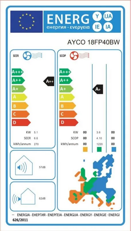Инверторен климатик Ayco 18FP40BW, 18000 BTU, A++/A+, До 40 m2, Самопочистване, Самодиагностика, Автоматичен рестарт, Бял