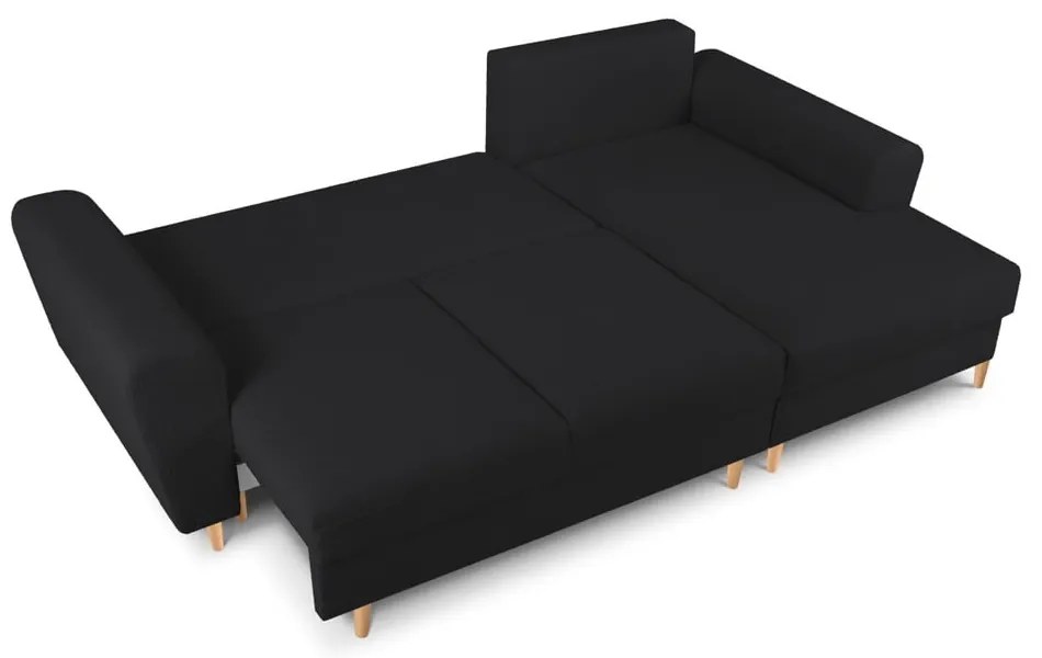 Черен разтегателен ъглов диван с място за съхранение от прежда с примки от букле (десен ъгъл) Kyoto – Cosmopolitan Design