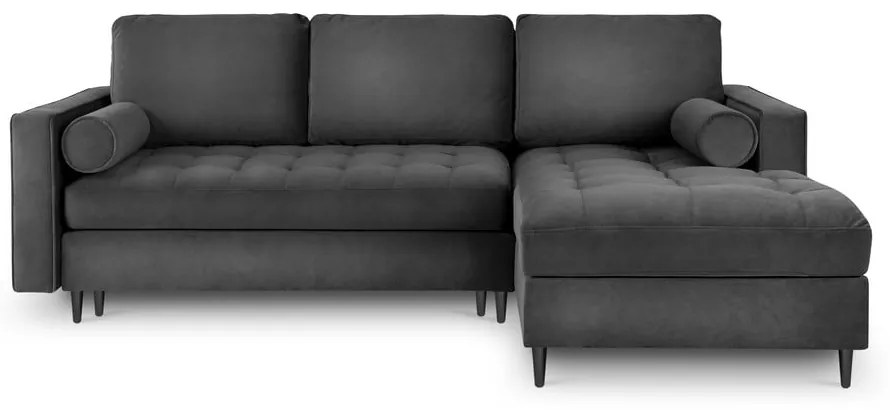 Тъмно сиво кадифено ъглово канапе, десен ъгъл Santo - Milo Casa