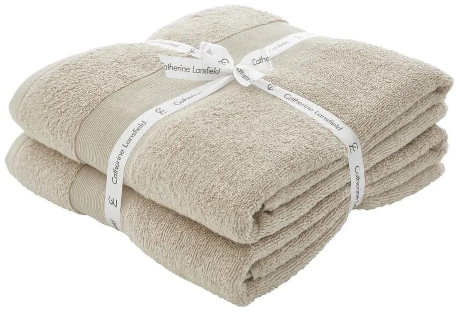 Бежови памучни хавлиени кърпи в комплект от 2 бр. от тери 90x140 cm Anti-Bacterial – Catherine Lansfield
