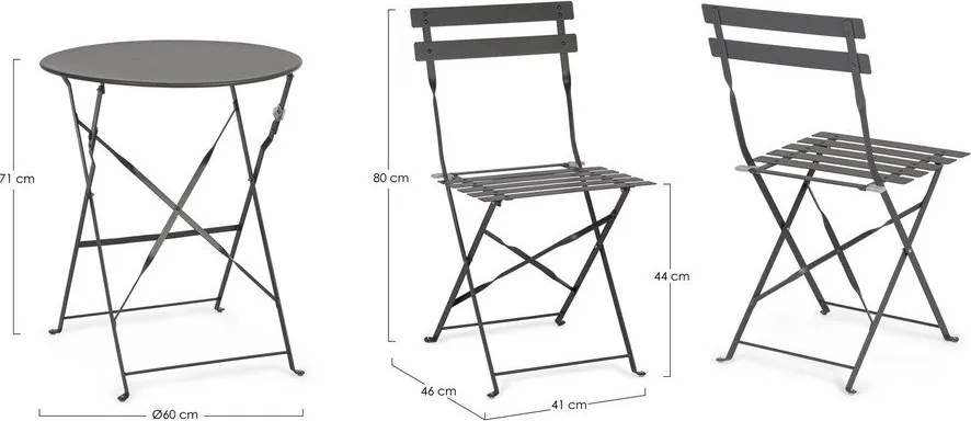 Антрацитен стоманен градински комплект за хранене за 2 Austin – Bizzotto
