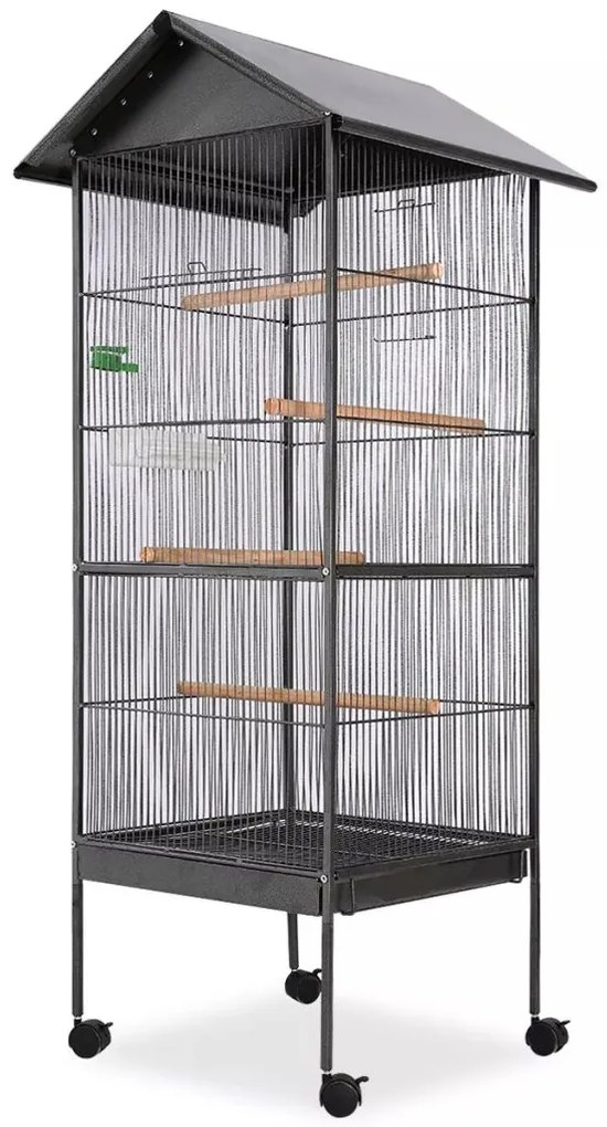 Sonata Клетка за птици с покрив, стомана, черна, 66x66x155 cм