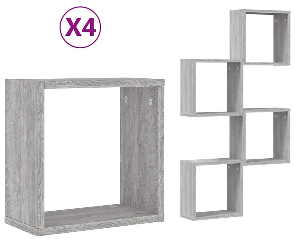 815883 vidaXL стенни кубчета 4 бр. сиви сонома 30x15x30 см