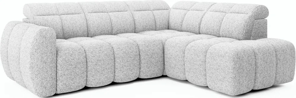 Светлосив разтегателен ъглов диван с място за съхранение от букле (десен ъгъл L форма) Falconn – ELTAP