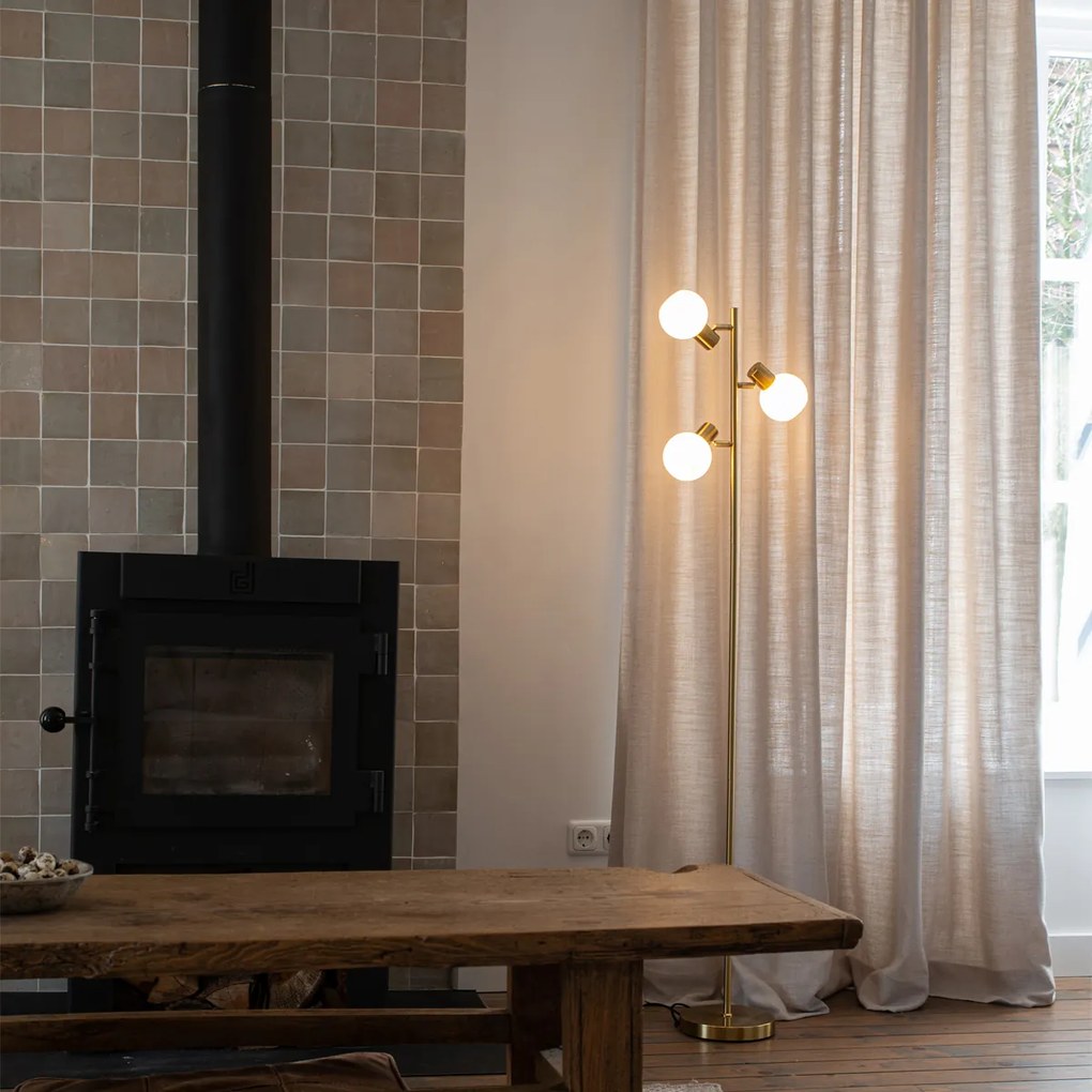 Подова лампа златиста с опалово стъкло 3-светлина регулируема - Anouk