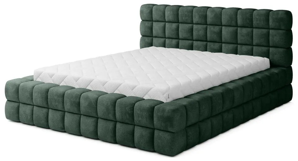 Тъмнозелено двойно легло 140x200 cm тапицирано с място за съхранение с включена подматрачна рамка Dizzle – ELTAP