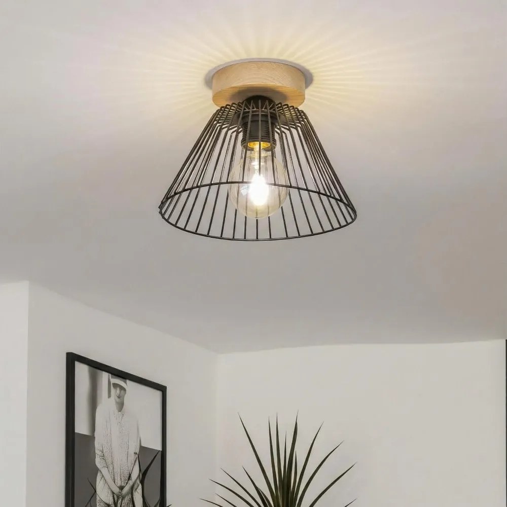 Brilagi - LED таванен полилей CERIA WIRE 1xE27/40W/230V Ø 30 см черен/дъб