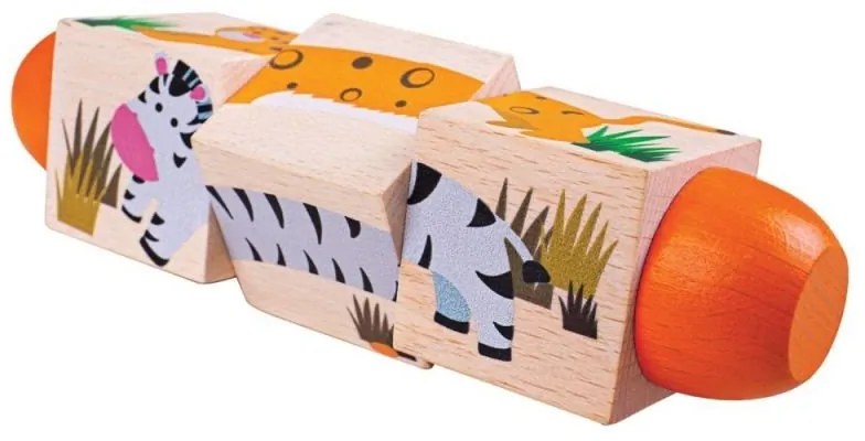 Bigjigs - Дървени въртящи се кубчета - В джунглата