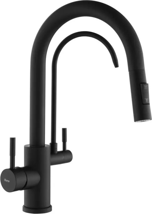 REA-B7564 - Смесител за кухненска мивка с изтегляща се душ глава и филтрация ECO FRESH, 37,5 см, матово черно