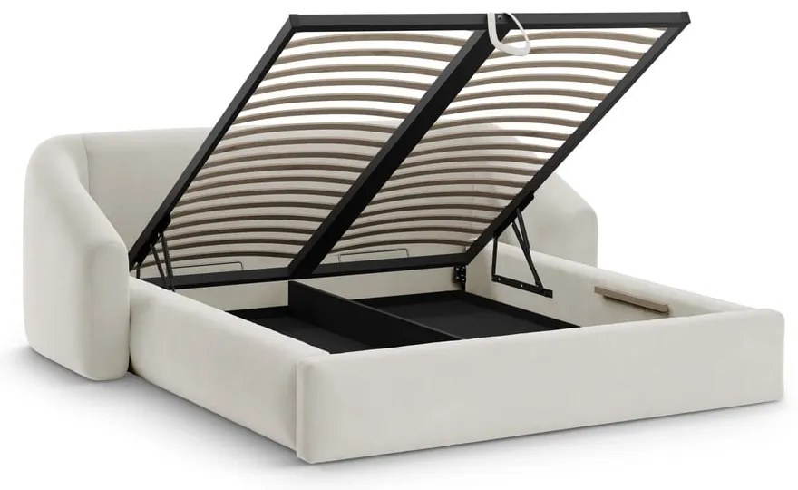 Бежово двойно легло 140x200 cm тапицирано с място за съхранение с включена подматрачна рамка Campi – Cosmopolitan Design