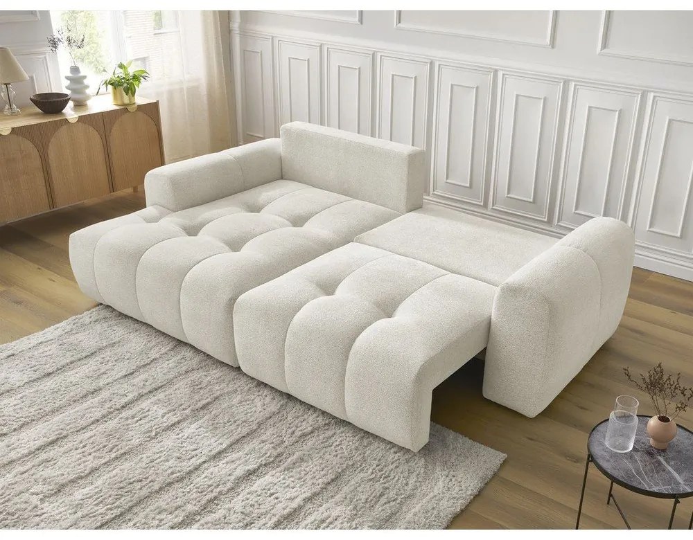 Бял шенилов сгъваем/с място за съхранение ъглов диван (ляв ъгъл) Roxelane – Bobochic Paris