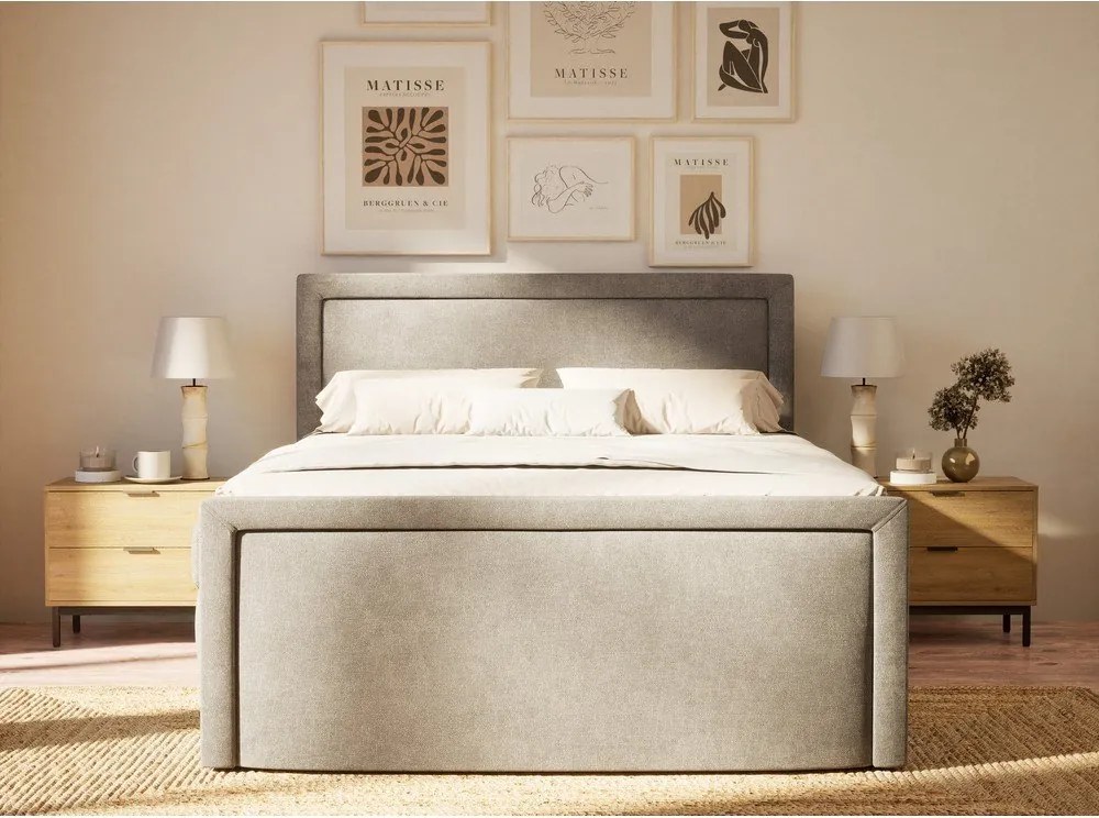Сиво боксспринг легло 160x200 cm с място за съхранение Fresco – Maison de Rêve