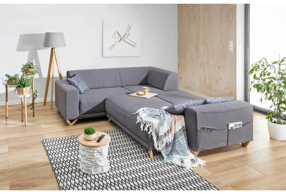 Сив разтегателен/с място за съхранение ъглов диван (ляв ъгъл/L форма) Classy Sophie – Miuform