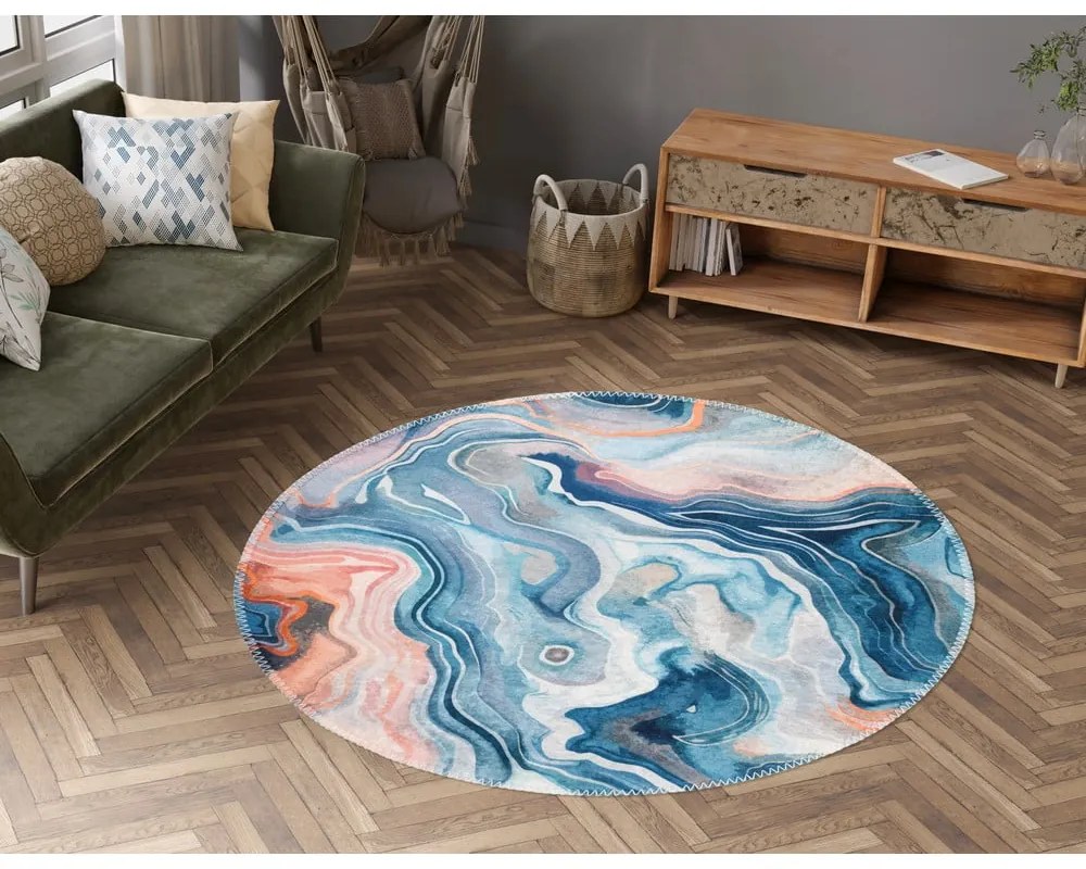 Синьо-розов кръгъл килим подходящ за пране ø 120 cm Colors of Joy – Vitaus