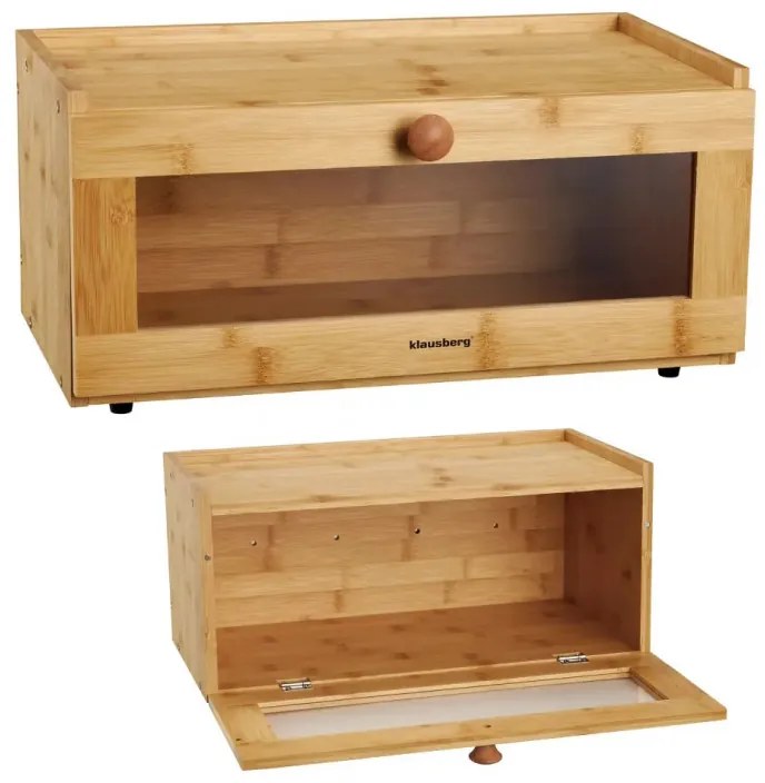 Кутия за хляб Klausberg KB 7924, 40 см, Акрилна предна част, Бамбук, Кафяв